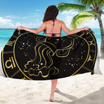 Gold And Black Aquarius Sign Print Beach Sarong Wrap