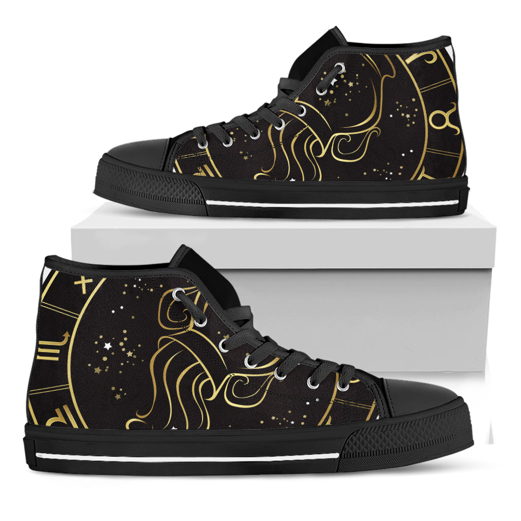 Gold And Black Aquarius Sign Print Black High Top Shoes