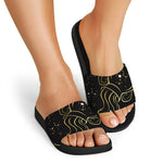 Gold And Black Aquarius Sign Print Black Slide Sandals