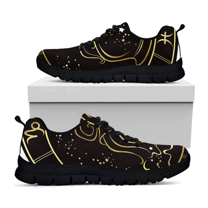 Gold And Black Aquarius Sign Print Black Sneakers