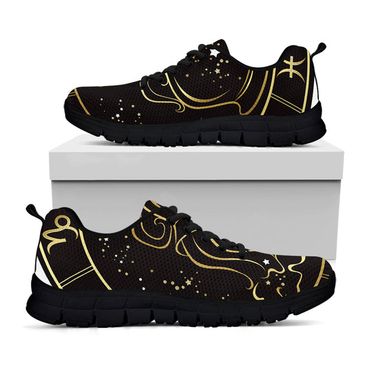 Gold And Black Aquarius Sign Print Black Sneakers