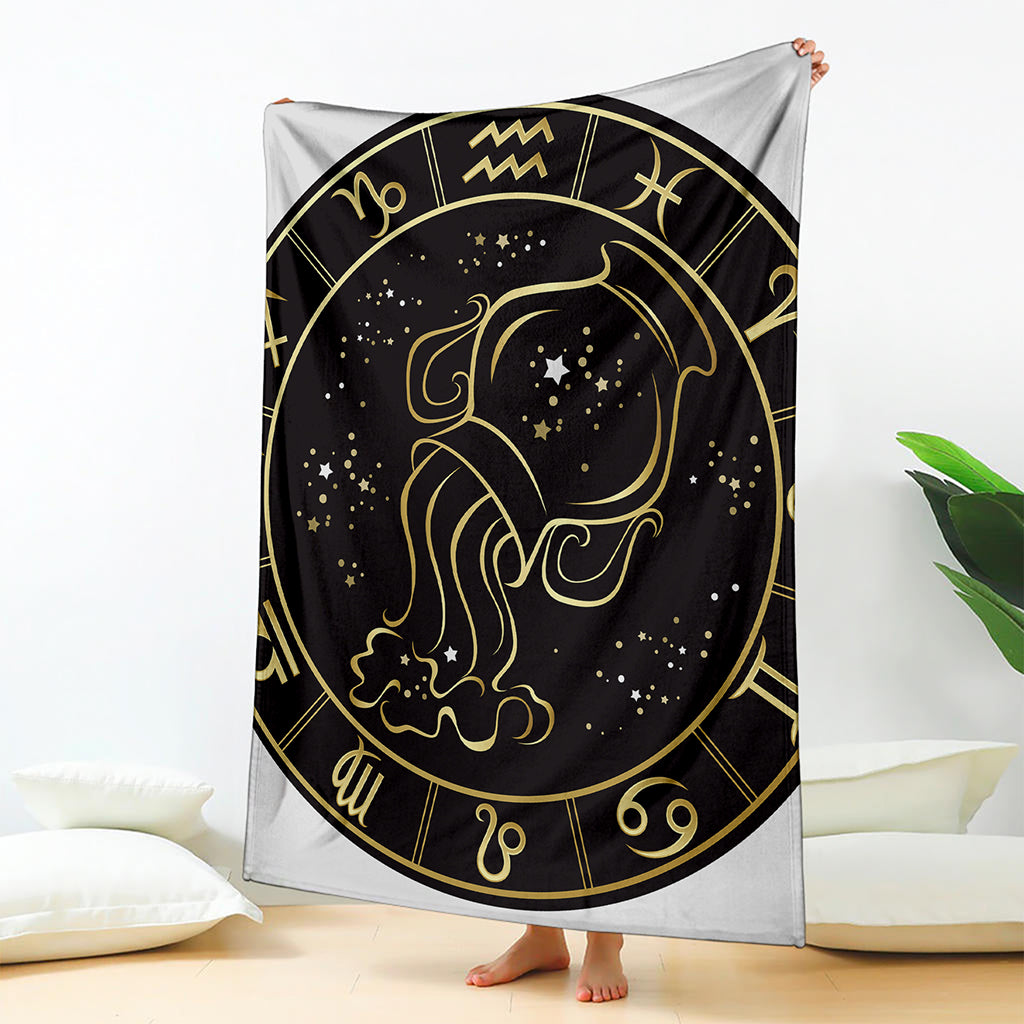 Gold And Black Aquarius Sign Print Blanket