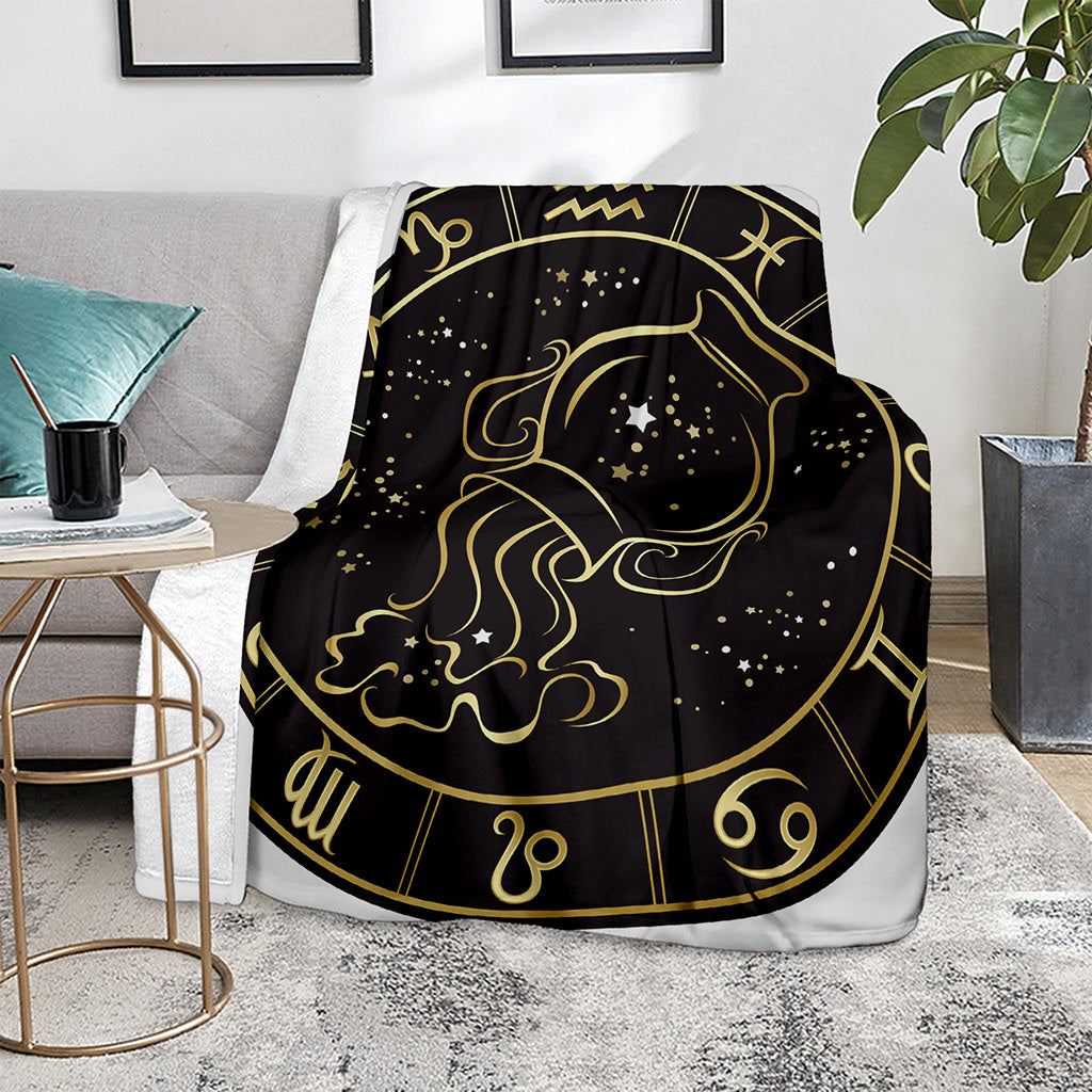 Gold And Black Aquarius Sign Print Blanket