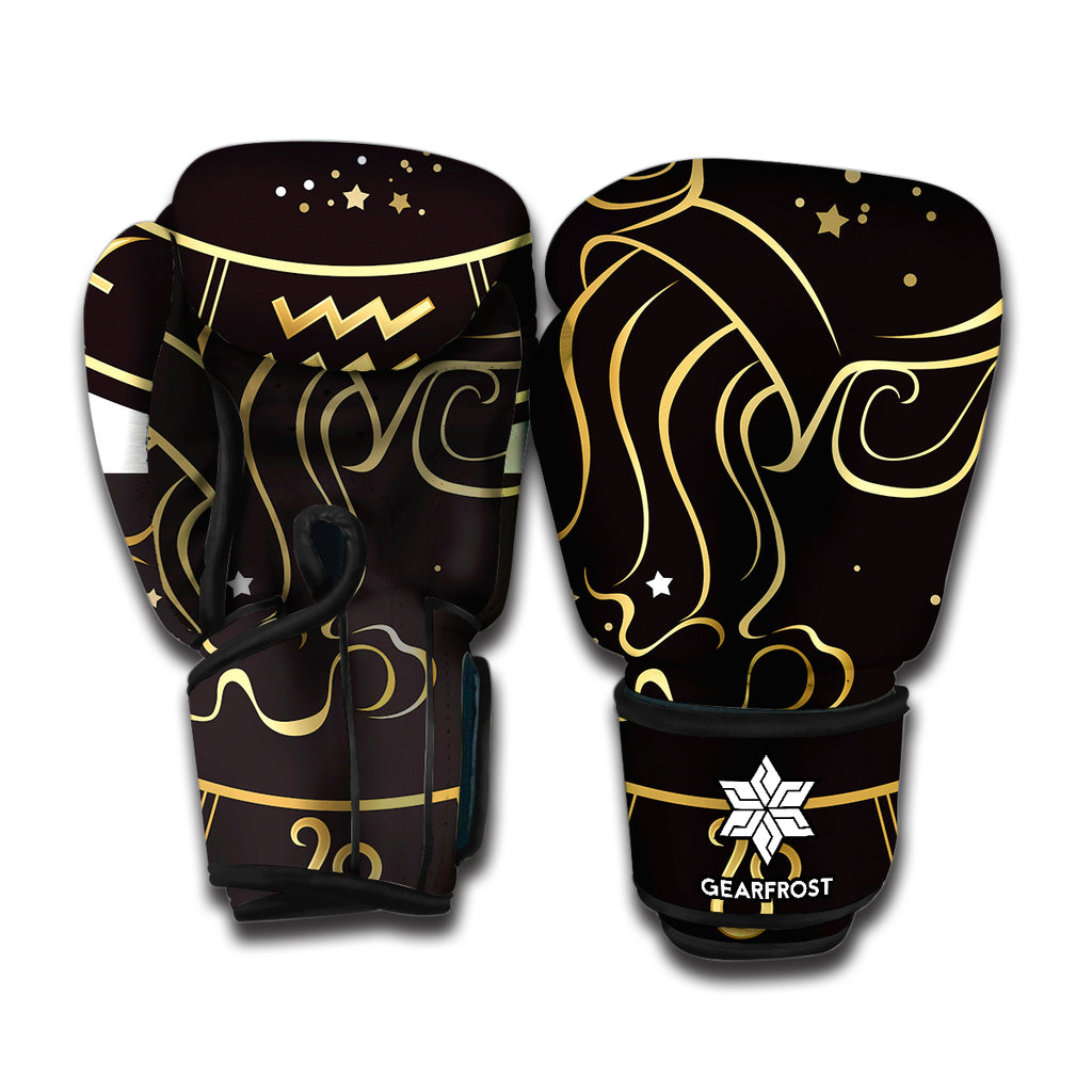 Gold And Black Aquarius Sign Print Boxing Gloves