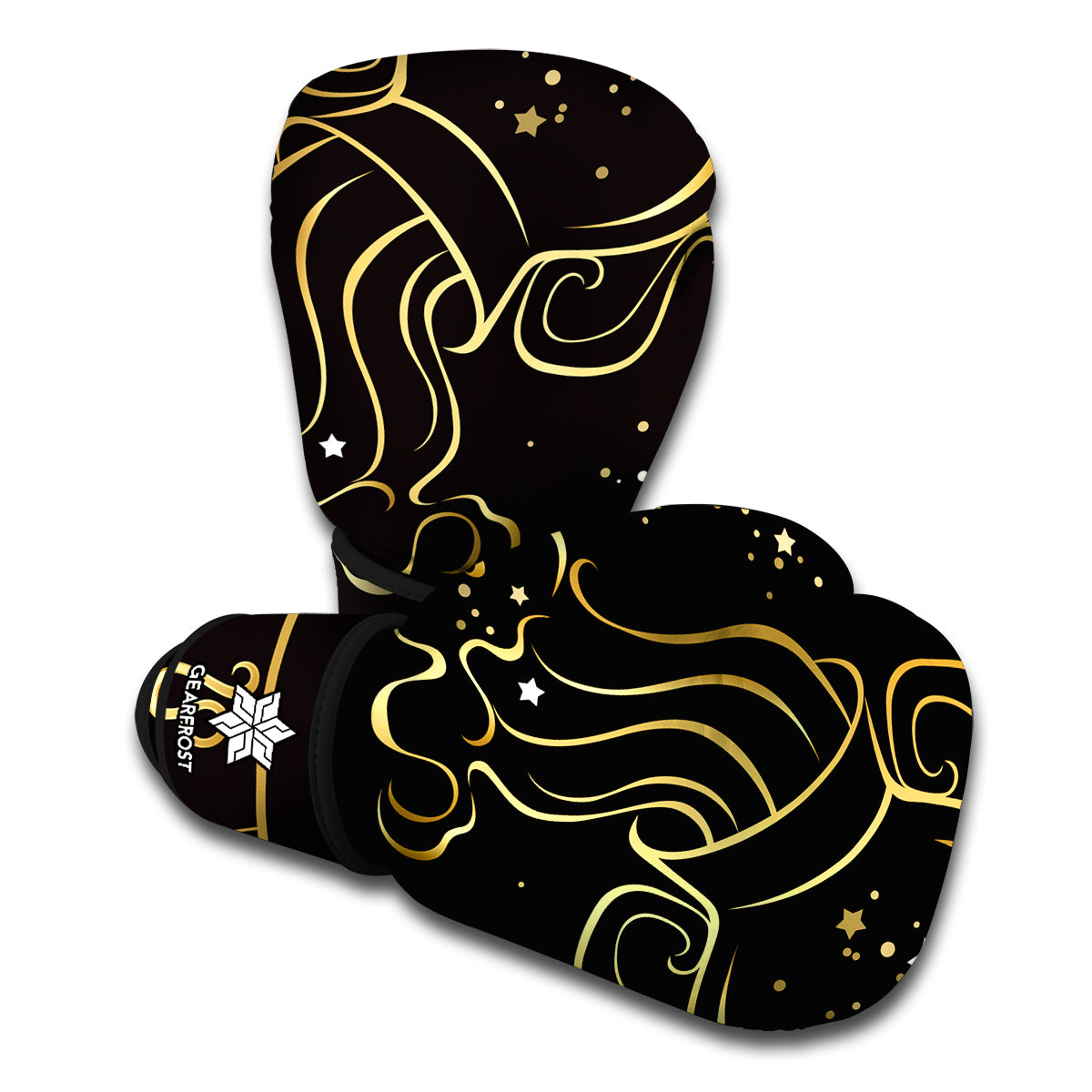 Gold And Black Aquarius Sign Print Boxing Gloves