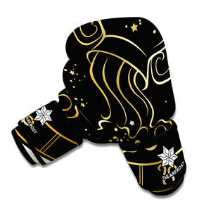 Gold And Black Aquarius Sign Print Boxing Gloves