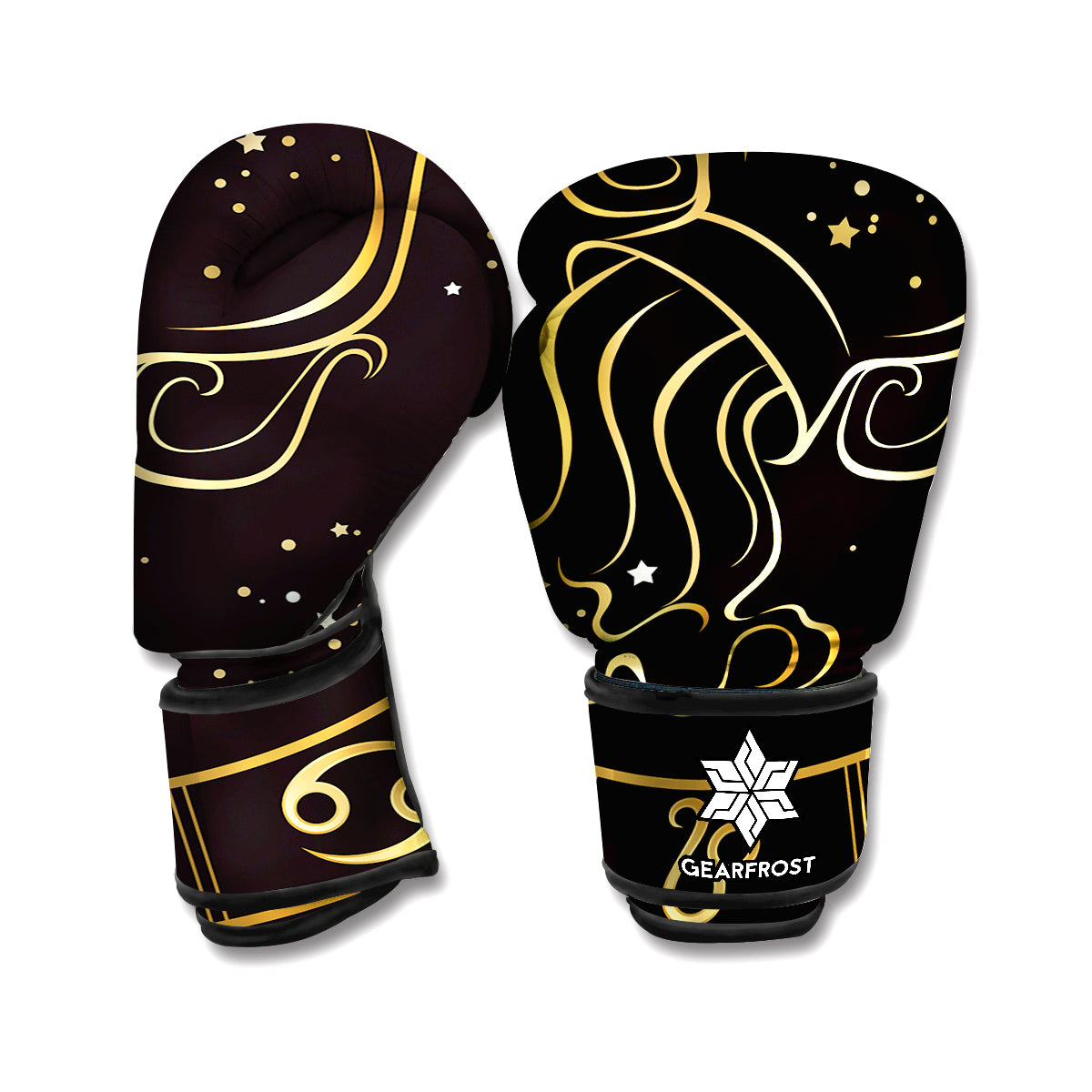 Gold And Black Aquarius Sign Print Boxing Gloves