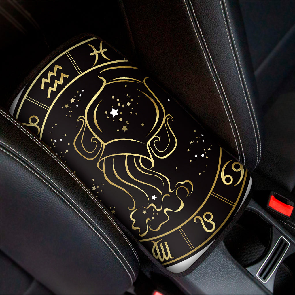 Gold And Black Aquarius Sign Print Car Center Console Cover