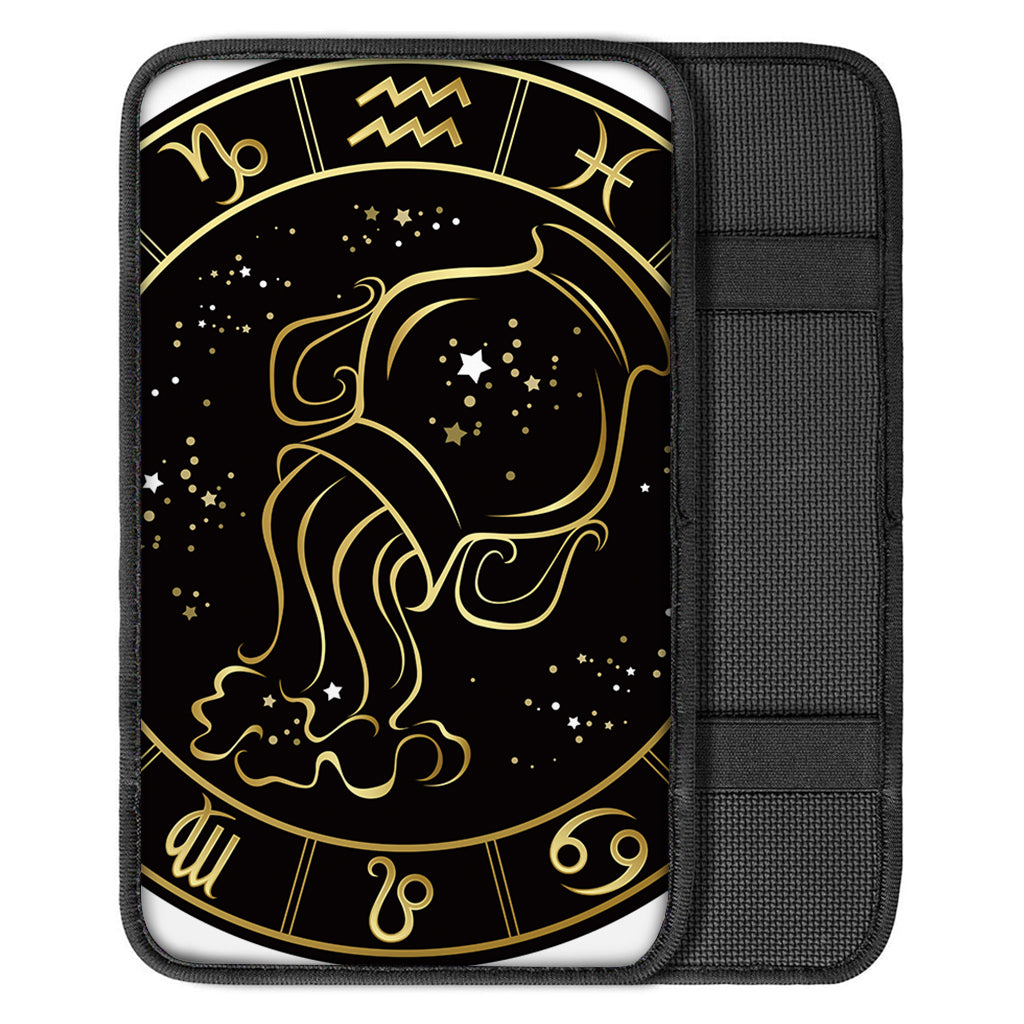 Gold And Black Aquarius Sign Print Car Center Console Cover