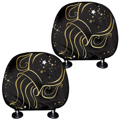 Gold And Black Aquarius Sign Print Car Headrest Covers