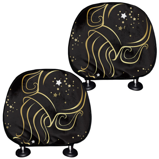 Gold And Black Aquarius Sign Print Car Headrest Covers