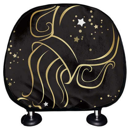 Gold And Black Aquarius Sign Print Car Headrest Covers