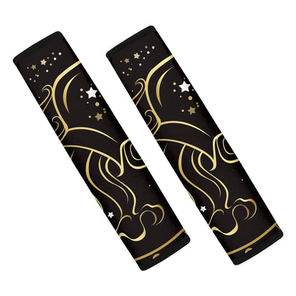 Gold And Black Aquarius Sign Print Car Seat Belt Covers