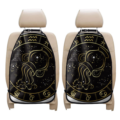 Gold And Black Aquarius Sign Print Car Seat Organizers