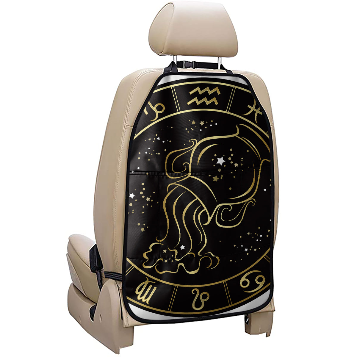 Gold And Black Aquarius Sign Print Car Seat Organizers