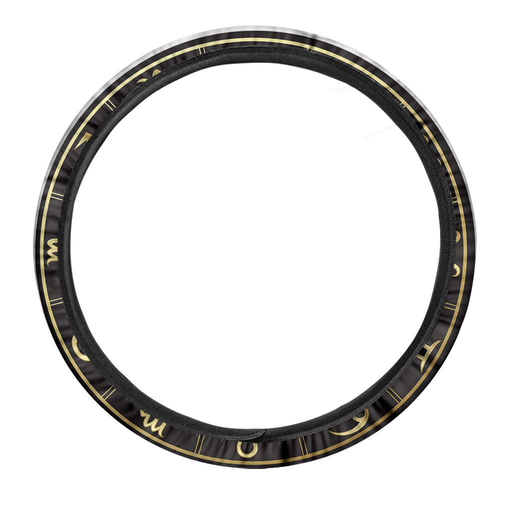 Gold And Black Aquarius Sign Print Car Steering Wheel Cover