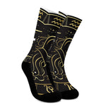 Gold And Black Aquarius Sign Print Crew Socks