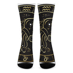 Gold And Black Aquarius Sign Print Crew Socks
