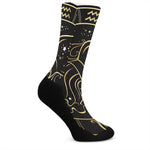 Gold And Black Aquarius Sign Print Crew Socks