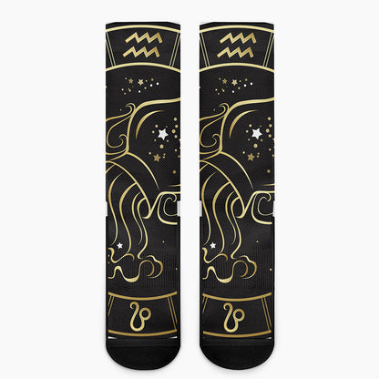 Gold And Black Aquarius Sign Print Crew Socks
