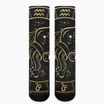 Gold And Black Aquarius Sign Print Crew Socks