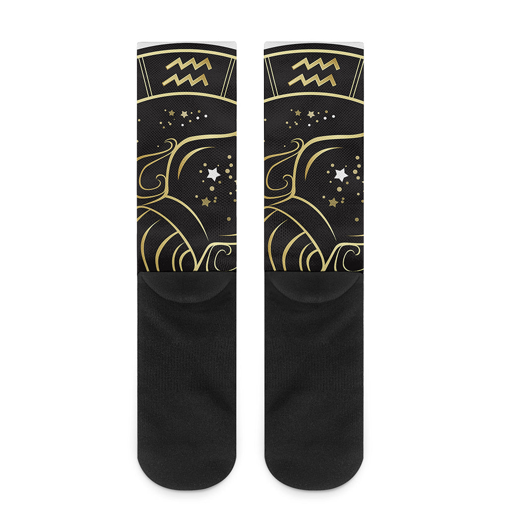 Gold And Black Aquarius Sign Print Crew Socks