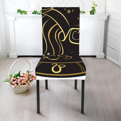 Gold And Black Aquarius Sign Print Dining Chair Slipcover