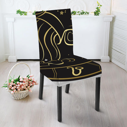 Gold And Black Aquarius Sign Print Dining Chair Slipcover