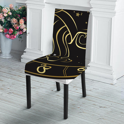 Gold And Black Aquarius Sign Print Dining Chair Slipcover