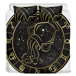 Gold And Black Aquarius Sign Print Duvet Cover Bedding Set