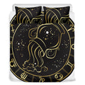 Gold And Black Aquarius Sign Print Duvet Cover Bedding Set