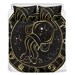 Gold And Black Aquarius Sign Print Duvet Cover Bedding Set