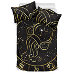 Gold And Black Aquarius Sign Print Duvet Cover Bedding Set