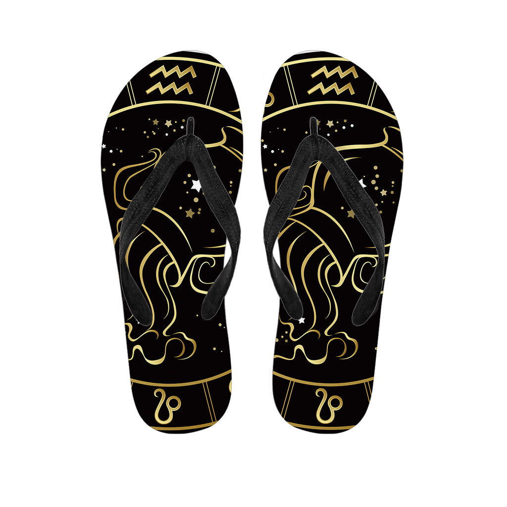 Gold And Black Aquarius Sign Print Flip Flops