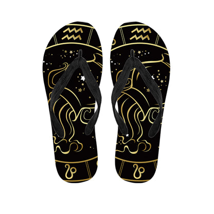 Gold And Black Aquarius Sign Print Flip Flops