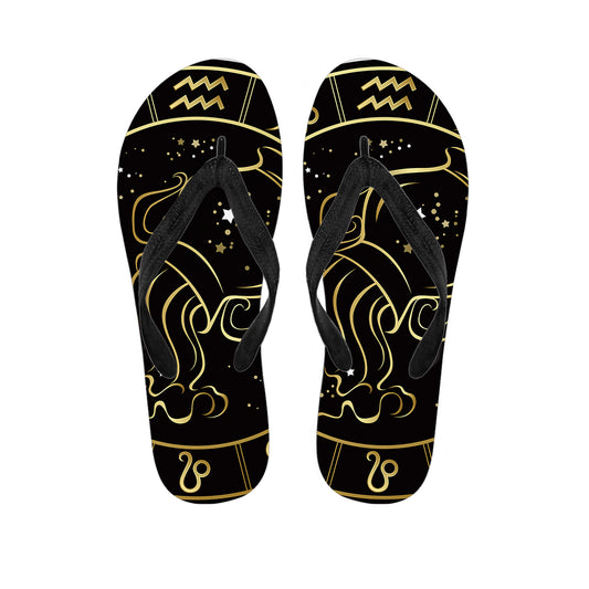 Gold And Black Aquarius Sign Print Flip Flops