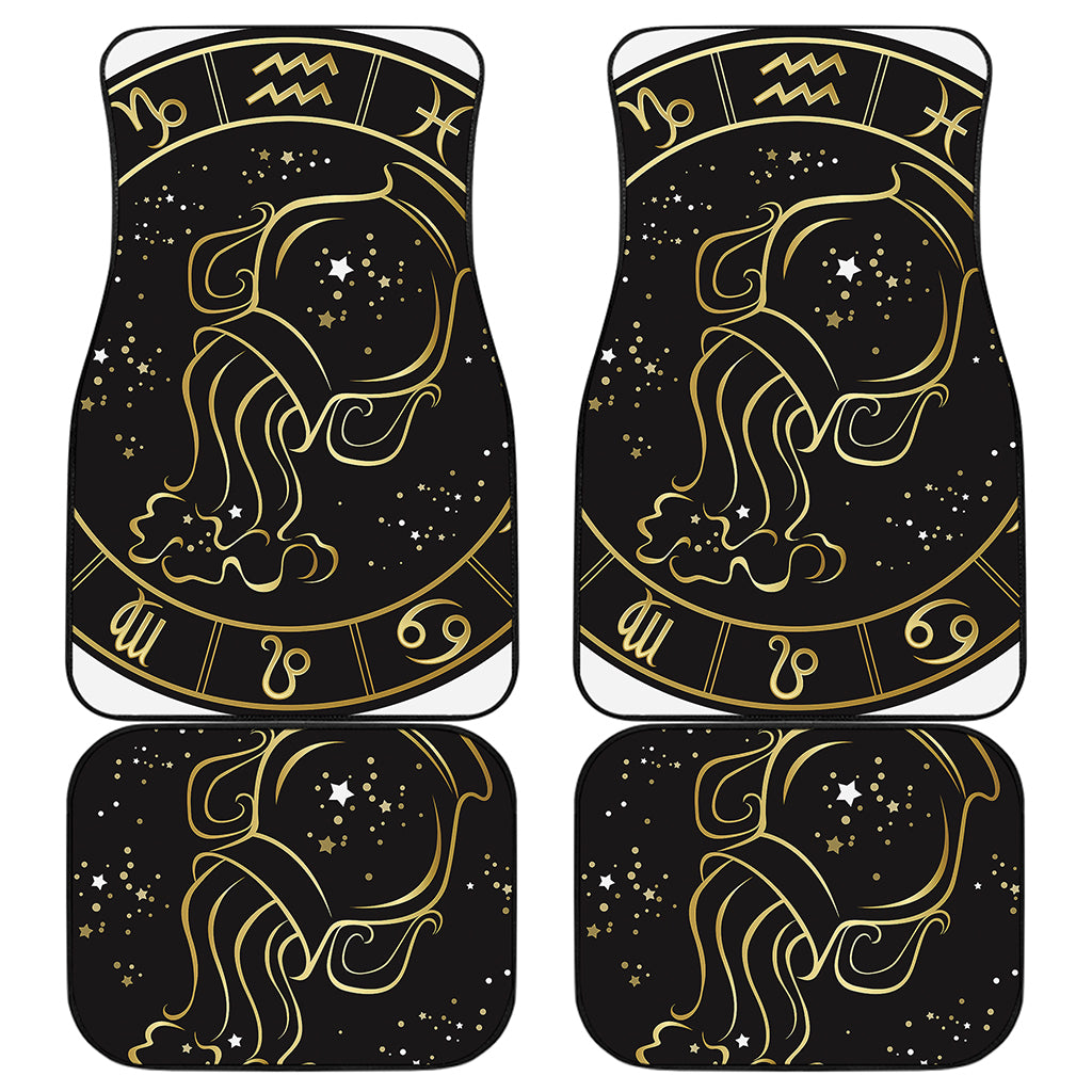 Gold And Black Aquarius Sign Print Front and Back Car Floor Mats