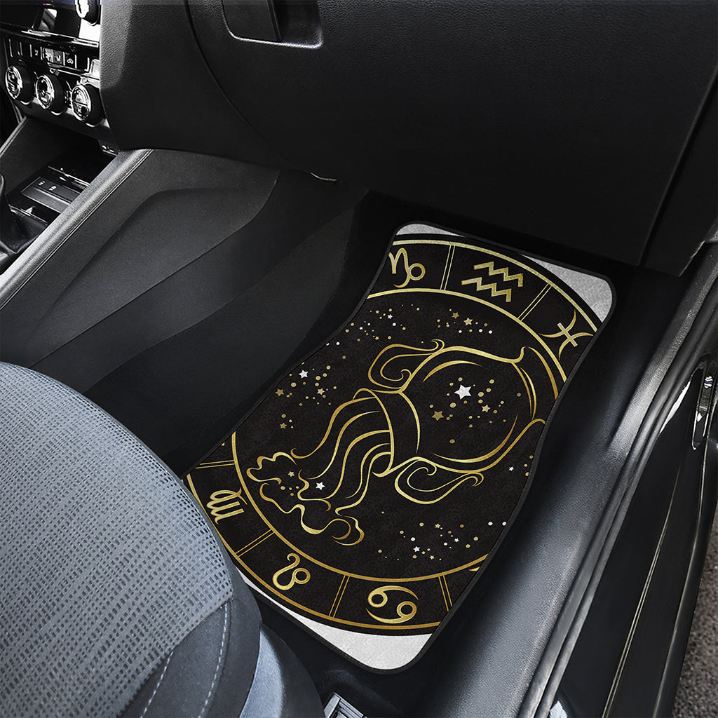 Gold And Black Aquarius Sign Print Front and Back Car Floor Mats