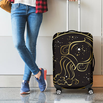 Gold And Black Aquarius Sign Print Luggage Cover