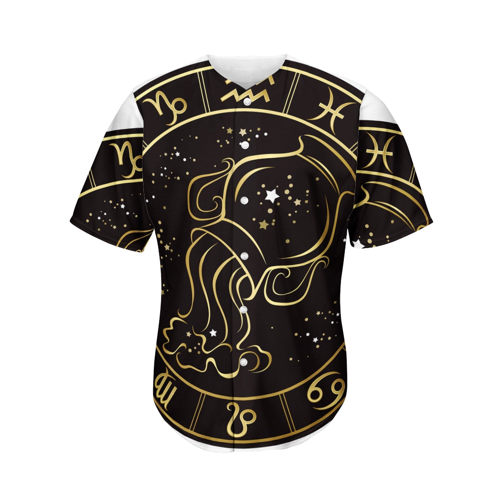 Gold And Black Aquarius Sign Print Men's Baseball Jersey