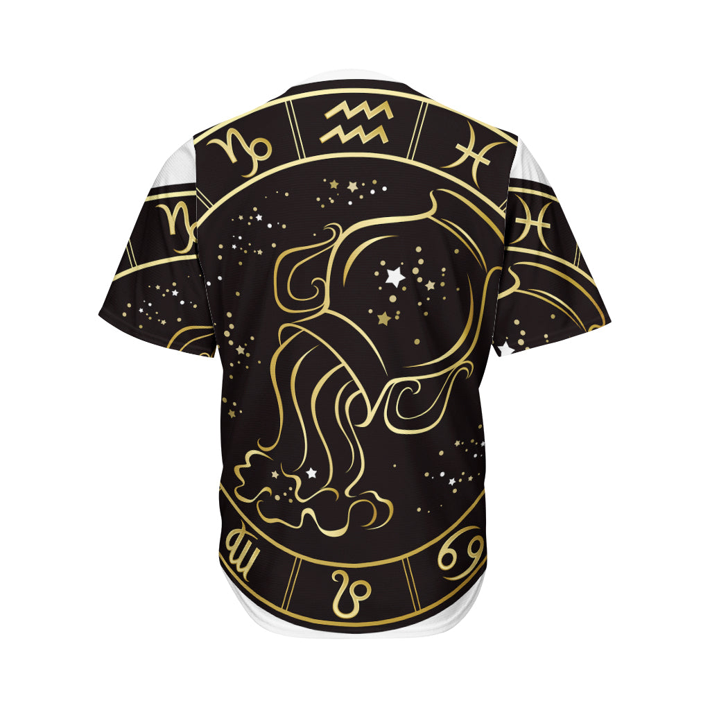 Gold And Black Aquarius Sign Print Men's Baseball Jersey