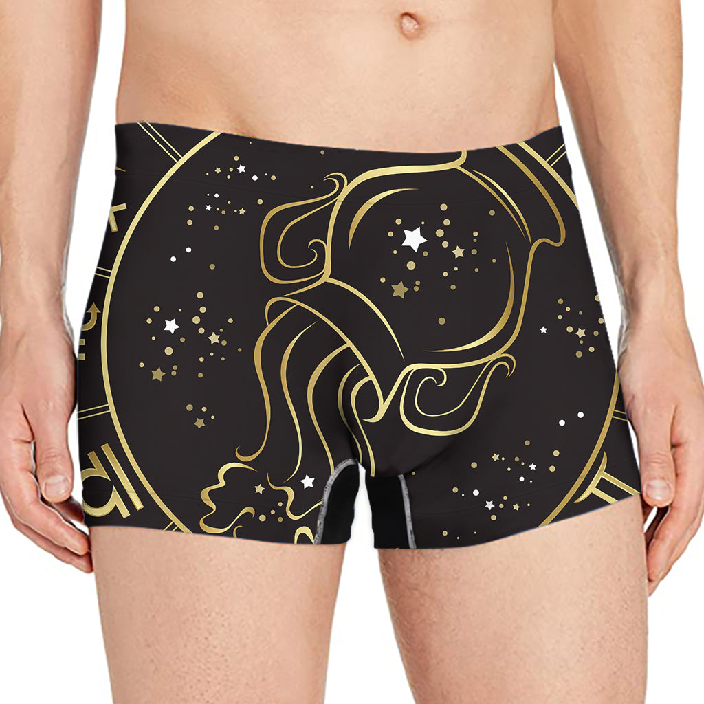 Gold And Black Aquarius Sign Print Men's Boxer Briefs