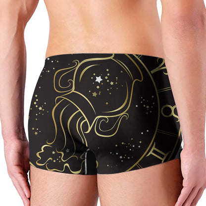 Gold And Black Aquarius Sign Print Men's Boxer Briefs