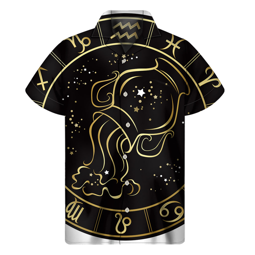 Gold And Black Aquarius Sign Print Men's Short Sleeve Shirt