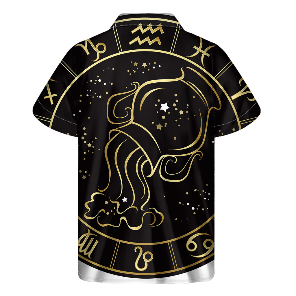 Gold And Black Aquarius Sign Print Men's Short Sleeve Shirt