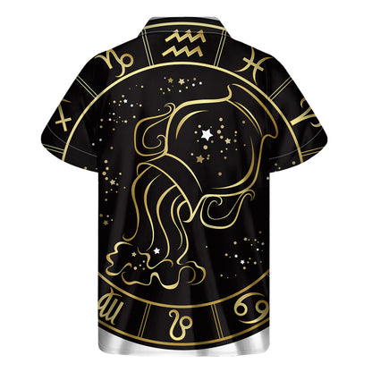 Gold And Black Aquarius Sign Print Men's Short Sleeve Shirt