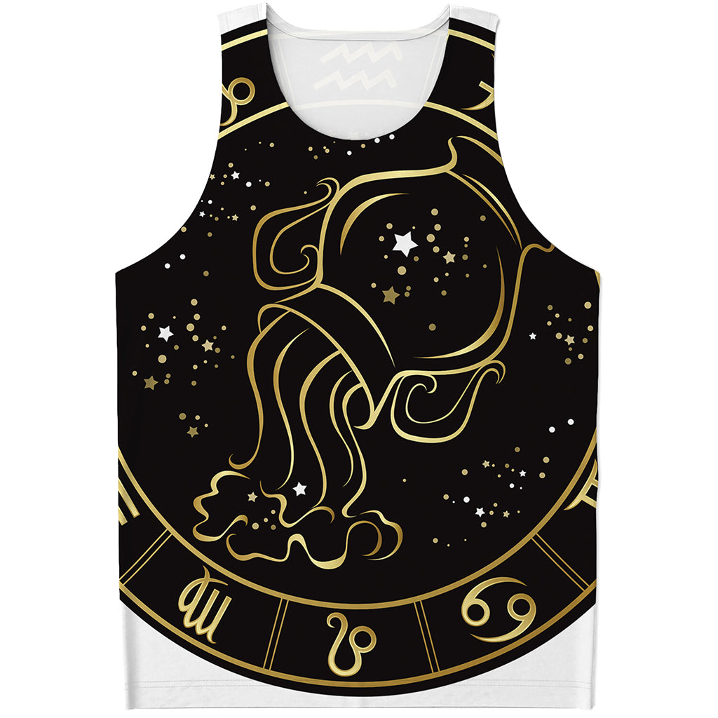 Gold And Black Aquarius Sign Print Men's Tank Top