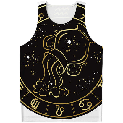 Gold And Black Aquarius Sign Print Men's Tank Top