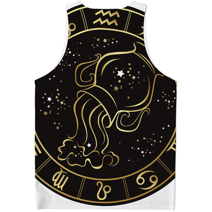 Gold And Black Aquarius Sign Print Men's Tank Top