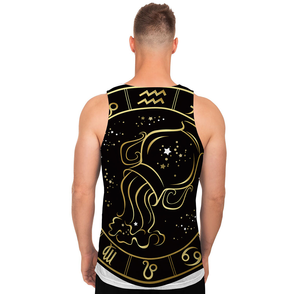 Gold And Black Aquarius Sign Print Men's Tank Top
